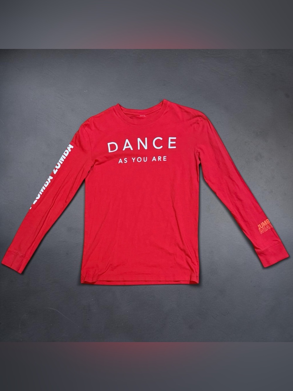 Zumba Fitness Red Long Sleeve 'DANCE AS YOU ARE' Tee Size XS (NO TAGS)